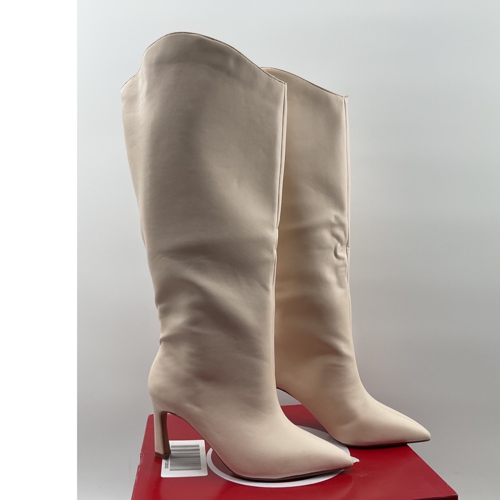 Journee Collection Cream Slouchy Pointed Toe Stiletto Knee High Boots